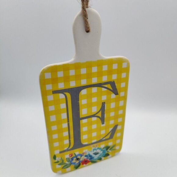 Monogram Cheese Board Initial “E”  Ceramic Checkered Plaid Floral Country Decor - Picture 4 of 6